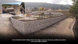 Cami Mahallesi’ndeki Yeşiltepe Parkı’nda çöken taş duvarı tamamen yeniden inşa ederek alanın güvenliğini sağladık.