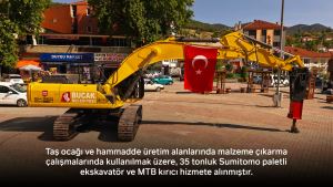 Taş ocağı ve hammadde üretim alanlarında malzeme çıkarma çalışmalarında kullanılmak üzere, 35 tonluk Sumitomo paletli ekskavatör ve MTB kırıcı hizmete alınmıştır.